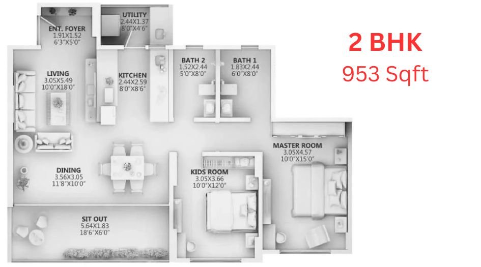 Ganga-Arcadia-Floor-Plan-2 BHK-953 Sqft